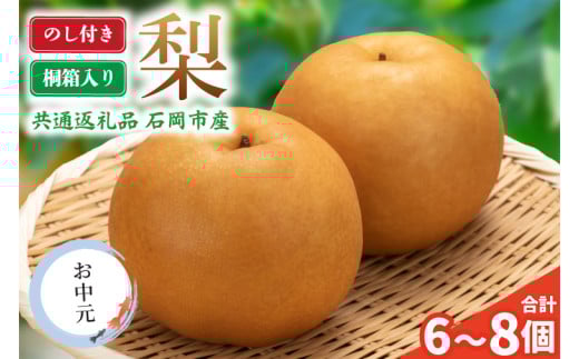 ＜のし付き＞お中元　梨　桐箱入り(6～8個)　県内共通返礼品 (BR151) 1987744 - 茨城県城里町