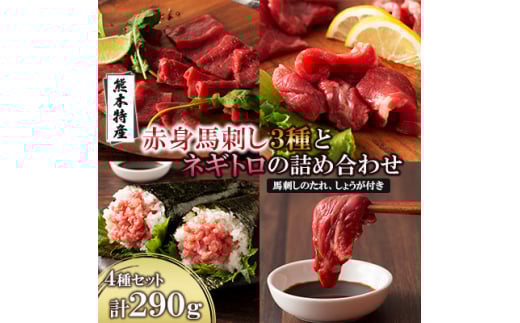 「熊本特産」赤身馬刺し3種とネギトロの詰め合わせ(美里町)【1606197】 2093435 - 熊本県美里町
