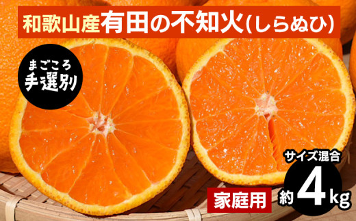【まごころ手選別】和歌山産　有田の不知火(しらぬひ)約4kg(サイズ混合)【家庭用】 ※2026年2月上旬～4月下旬頃に順次発送予定