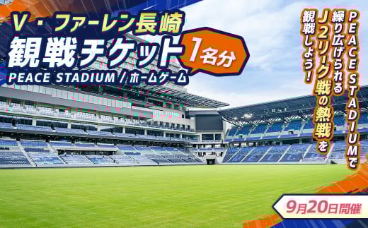 【9月20日開催】V・ファーレン長崎 PEACEスタジアム （ホームゲーム） 観戦チケット 1名分 V-VAREN J2リーグ サッカー チケット
