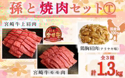 《内閣総理大臣賞受賞》孫と焼肉セットT「宮崎牛モモ肉と上肩肉&国産鶏胸肩肉 計1,300g」霧島山の麓で育んだ日本一おいしい黒毛和牛 内閣総理大臣賞4回連続受賞[赤身肉 牛肉 鶏肉 詰め合わせ A5ランク A4等級 照り焼き テリヤキ 1.3kg ワンストップオンライン対応] TF0577-P00012