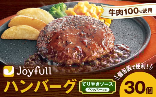 ジョイフル ハンバーグ てりやきソース ペッパー付 30個セット 計約4.3kg(ハンバーグ1個120g+ソース他)