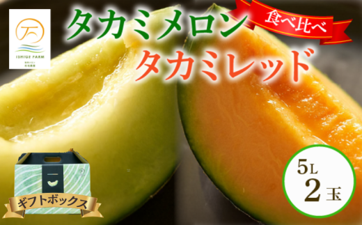 ＜2025年 先行予約 ＞ 【 贈答用 】 タカミメロン 青肉 & 赤肉 セット 5L × 各1玉（計2玉セット） 6月 7月 発送 産地直送 メロン 食べ比べ 高級 ブランド 糖度  貴味 タカミ タカミレッド 飯岡メロン ブランドメロン 贈り物 贈答 ギフト プレゼント ギフトボックス 果物 フルーツ おすすめ 人気 デザート 千葉県 旭市 飯岡 石毛農園 igf009