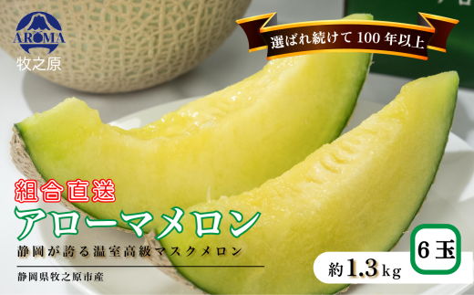 【6ヶ月定期便】 アローマ メロン 1玉 1.3kg以上 × 6回発送 白級 静岡県温室農業組合直送 国産 スイーツ デザート おやつ めろん 舐瓜 果物 くだもの フルーツ 人気 贈り物 プレゼント 厳選 静岡県 牧之原市 2091026 - 静岡県牧之原市