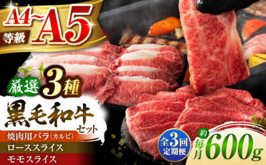 [全3回定期便]くまもと黒毛和牛「藤彩牛」厳選3種の食べ比べ計600g 3901[株式会社フジチク] [BHAD039]