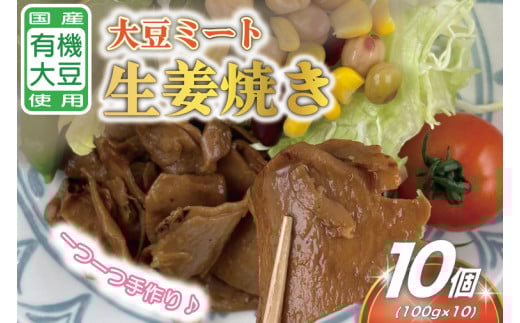 国産有機大豆ミート生姜焼き 約100g×10p｜生姜焼き 大豆ミート 大豆 国産 手作り 植物原料 茨城県 行方市(HK-4) 2102379 - 茨城県行方市
