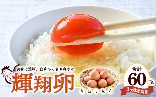 【3ヶ月定期便】黄身は濃厚、白身あっさり爽やか こだわり卵【輝翔卵】20玉×3ヶ月 合計60玉 ※着日指定不可 ※離島への配送不可