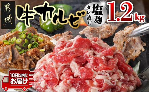 牛カルビ 塩麹タレ漬け1.2kg≪みやこんじょ特急便≫_LG-3326-Q_(都城市)  味付き牛カルビ 300g×4パック 真空 小分け 1200g