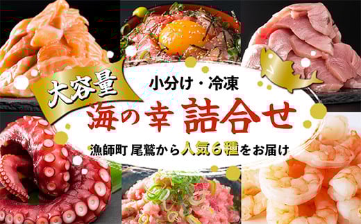 漁師町 尾鷲 からお届け！ 海の幸 大容量便 人気 6種 詰合せ ＜限定500セット＞ 大容量 小分け 冷凍 バラ凍結 たっぷり ストック 便利 新鮮 鮮魚 さけ しゃけ 鮭 サーモン アトランティックサーモン ぶり ブリ 鰤 たこ タコ 蛸 えび エビ 海老 バナメイエビ まぐろ マグロ 鮪 本マグロ  ネギトロ ねぎとろ 漬け丼  三重県 尾鷲市 OW-7 2098026 - 三重県尾鷲市