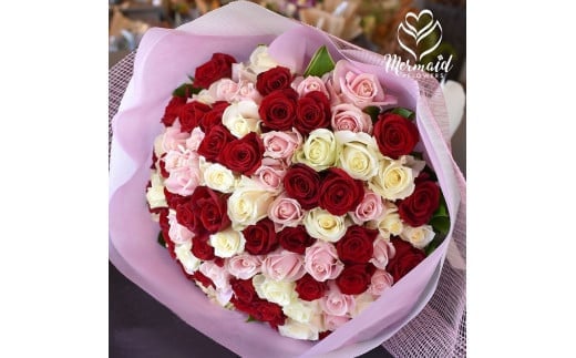 ミックスカラーバラ100本【花 ミックスカラーバラ お誕生日 プレゼント 記念日 ご結婚お祝い お土産 大切な方への贈り物 大阪府 門真市 】 2040491 - 大阪府門真市