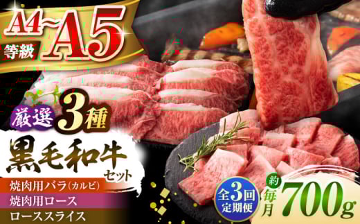 【全3回定期便】くまもと黒毛和牛「藤彩牛」厳選3種の食べ比べ計700g 3902【株式会社フジチク】 [BHAD042]