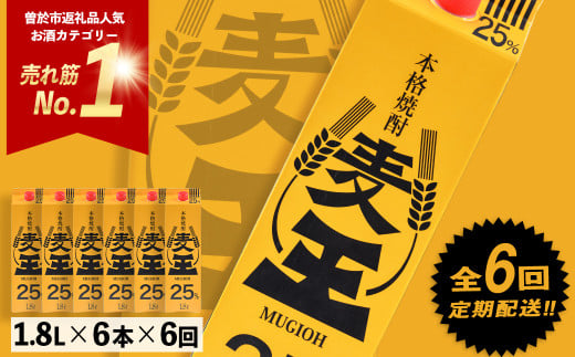 ＜定期便・全6回(連続)＞鹿児島本格麦焼酎！麦王パック(1.8L×6本×6回) 定期便 麦焼酎 詰め合わせ【岩川醸造】T8-v02 668029 - 鹿児島県曽於市