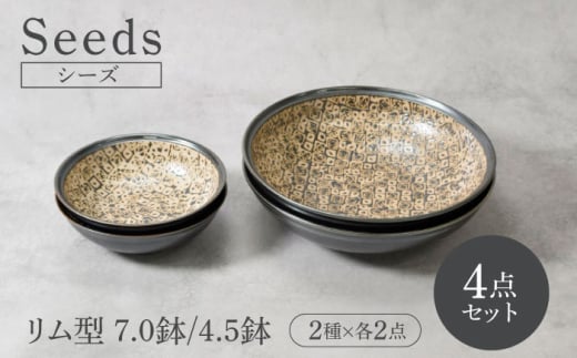 【美濃焼】シーズ seeds リム型 ボウル 7.0鉢 ＆ 4.5鉢 2サイズ×各2点 4点セット【カネ定製陶】 うつわ プレート セット [MEI116]