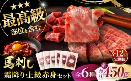 [全12回定期便]「本場・熊本」霜降り馬刺しと赤身の贅沢6種セット 3894 / 熊本県 菊陽町 霜 しもふり 馬刺 うま 馬 あかみ セット トロ ひれ お祝 ご褒美[株式会社フジチク] [BHAD077]
