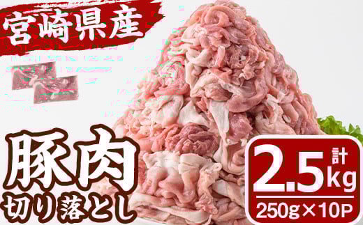 宮崎県産 豚肉 切り落とし(計2.5kg) 豚 肉 切落しこま切れ 豚こま 国産 冷凍 野菜炒め 豚丼 豚汁 個包装 小分け 宮崎県 門川町【MF-65】【エムファーム】
