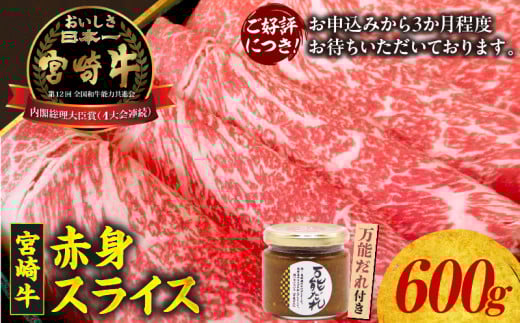 宮崎牛 赤身スライス600g 万能だれ付き | 牛肉 肉 スライス肉 薄切り 薄切り肉 赤身 赤身肉 精肉 たれ セット ブランド牛 和牛 国産牛 黒毛和牛 国産 宮崎県産 高千穂産 グルメ お取り寄せ 贈答 贈り物 ギフト 宮崎県 高千穂町 |_Tk024-014 597441 - 宮崎県高千穂町