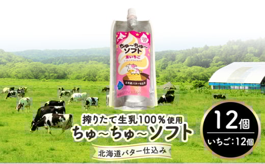 【十勝産生乳100％】 飲むソフトクリーム 100ml×12個 ちゅ～ちゅ～ソフト（生いちご）【 バター 仕込み ジェラート アイス ミルク いちご アイスクリーム ソフトクリーム デザート スイーツ おやつ ミルク 詰め合わせ 北海道 十勝 幕別 】[№5749-1627]