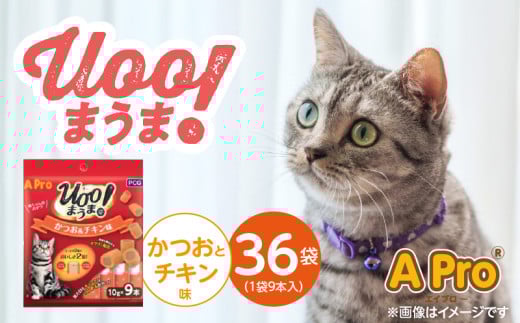 A Pro 猫用おやつ Uoo!まうま（かつお＆チキン味）9本×36袋_A Pro 猫用 おやつ Uoo!まうま 9本 × 36袋 計 324本 かつおとチキン キュート コロコロ形状 しっとり 2層 健康維持 サポート お手軽 多頭飼い キャットフード 福岡県 久留米市_Pf043-04 2106888 - 福岡県久留米市