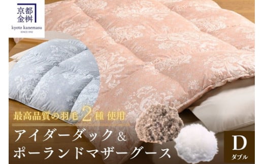 【ブルー】＜京都金桝＞羽毛布団 ダブル 極暖 アイダーダウン ポーランドマザーグース95% ボリューム 特殊トリプルエアーキルト 日本製 ピンク／ブルー 冬用 布団 京都亀岡産  キャピタル トリプル re09