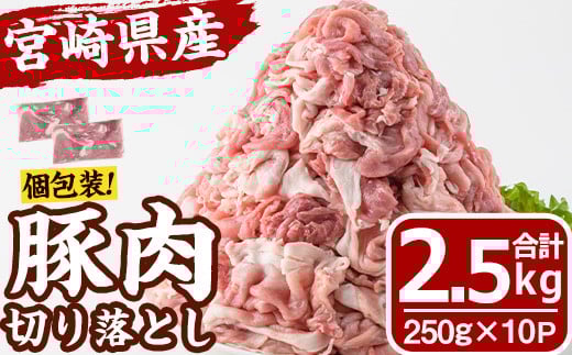 宮崎県産 豚肉 切り落とし(計2.5kg) 豚 肉 切落しこま切れ 豚こま 国産 冷凍 野菜炒め 豚丼 豚汁 個包装 小分け 宮崎県 門川町【MF-65】【エムファーム】