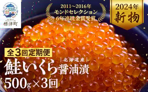 ＜毎月定期便＞北海道産 鮭いくら油漬[500g]全3回【4067241】 2099258 - 北海道標津町