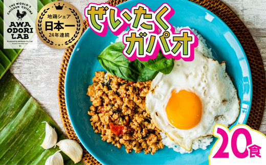 阿波尾鶏 ぜいたくガパオ 20食入 130g×20パック ガパオライス 国産 鶏肉 地鶏 エスニック タイ料理 常温 レトルト 