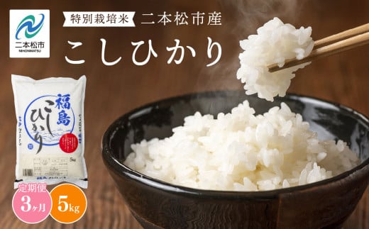 【定期便3ヶ月】二本松市産こしひかり5kg 米 精米 コシヒカリ 5kg 15kg 定期便 特別栽培 お米 こめ おすすめ お中元 お歳暮 ギフト 二本松市 ふくしま 福島県 送料無料【株式会社あだたら米】 2098048 - 福島県二本松市