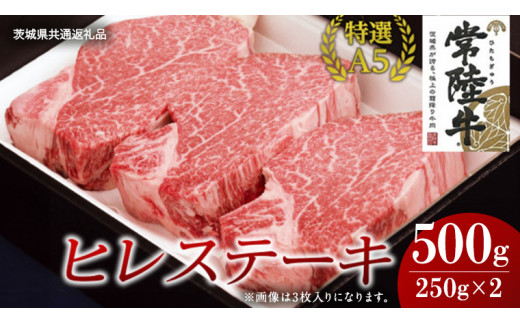 【常陸牛特選A5】ヒレステーキ 250g×2枚 (500g) ( 茨城県共通返礼品 ) 国産 お肉 肉 焼肉 焼き肉 バーベキュー BBQ ヒレ肉 ヘレ ヘレステーキ テンダーロイン A5ランク ブランド牛 牛肉