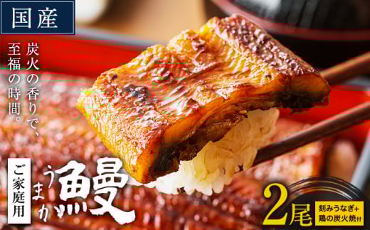 うなぎ ご家庭用 2尾 (刻みうなぎ1袋&鶏の炭火焼1袋付き) 国産 ランキング 獲得 鰻 真空パック おすすめ うなぎの蒲焼 [30日以内に出荷予定(土日祝除く)] 有頭 ふるさとのうぜい 鶏炭火焼 訳あり 簡易包装 不揃い ウナギ unagi 蒲焼 秋 冬 旬 配送時期 冷凍
