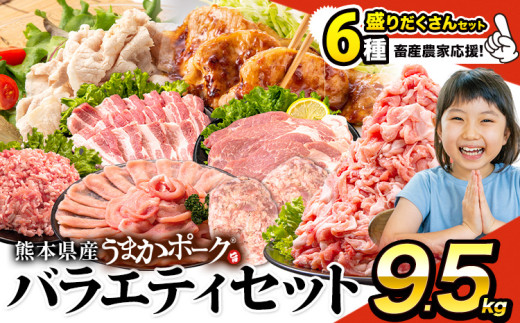 数量限定★生産者応援★ 豚肉 小分け バラエティ セット うまか ポーク 2セット しゃぶしゃぶ 切り落とし 豚ロース バラ 豚バラ 豚バラ肉 スライス 計 9.5kg 4.6kg × 2セット ＋ 300g 9kg 以上 真空 お楽しみセット 不揃い 数量限定 簡易包装 冷凍配送 《30日以内に出荷予定(土日祝除く)》 1386339 - 熊本県大津町