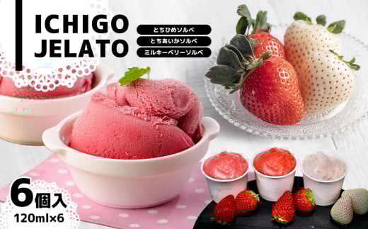いちごジェラート ( とちひめソルベ、とちあいかソルベ、ミルキーベリーソルベ ) 6個入り箱 | いちご ジェラート とちひめ とちあいか ミルキーベリー ソルベ  冷凍 デザート 苺 6個 入り  果物 栃木県 真岡市 送料無料