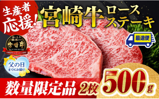 ※父の日までにお届け※ 生産者応援！宮崎牛ロースステーキ2枚　計500g 【 肉 牛肉 宮崎県産 黒毛和牛 】