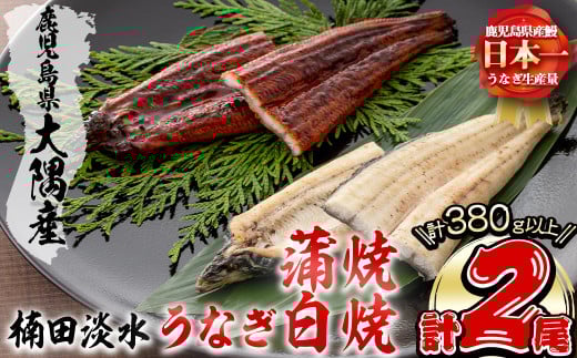 楠田の極うなぎ蒲焼190g以上×1尾・白焼190g以上×1尾(計380g以上) 山椒付たれ 鰻 ウナギ 蒲焼 白焼き うな重 ひつまぶし 鹿児島 冷凍 おかず お祝い 食べ比べ a7-022 2102442 - 鹿児島県志布志市