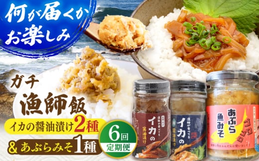 【6回定期便】【何が届くかお楽しみ！】イカの醤油漬け2種＆あぶらみそ1種 ランダムで３瓶お届け！平戸市/康貴丸水産 [KAB310]