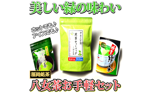 福岡銘茶八女茶 急須要らずのお手軽セット(便利なチャック付)　川崎町