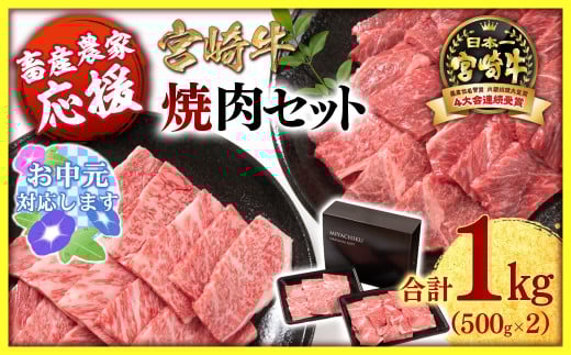 【お中元ギフト】【畜産農家応援】宮崎牛 赤身＆肩ロース 食べ比べ焼肉セット１kg  （500g ×2）4等級以上 ミヤチク 内閣総理大臣賞4連覇 ＜1.7-40＞牛肉 赤身 焼肉