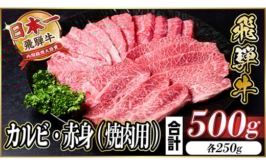 飛騨牛 カルビ・赤身(焼肉用) 500g(各250g)【1543761】 1466631 - 岐阜県羽島市
