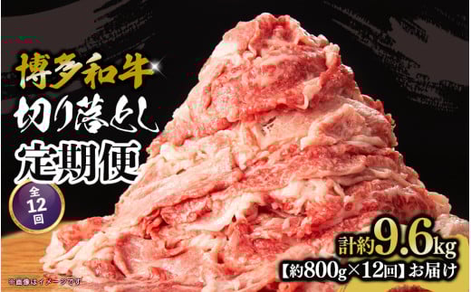 博多和牛 切り落とし 定期便全12回 計約9.6kg 福岡 八女市 肉 焼肉 赤身 バラ モモ ウデ 肩ロース 切り落とし ジューシー