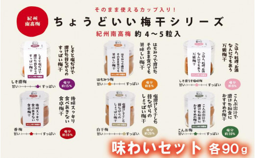 ちょうどいい梅干セット 【味わいセット】各90ｇ×6種 （約4～5粒入） A-139
