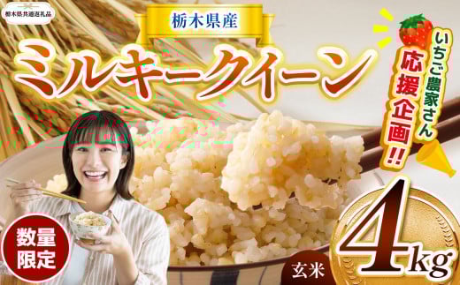【令和7年度新米】【栃木県共通返礼品】いちご農家さん応援企画！令和7年度新米 栃木県産ミルキークイーン 4kg | ミルキークイーン  玄米 米 ごはん いちご農家さん応援企画  玄米真空パック ふるさと納税 那珂川町 栃木県