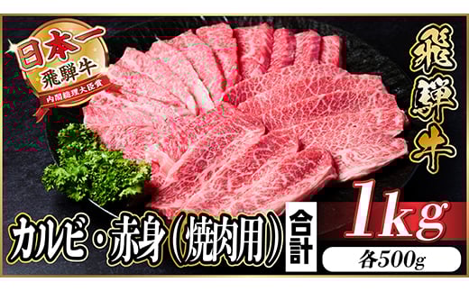 飛騨牛 カルビ・赤身(焼肉用) 1kg(各500g)【1543764】 1473141 - 岐阜県羽島市