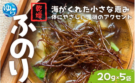 ＼レビューキャンペーン中／ 乾燥ふのり 20g×5袋【令和7年度産】 / 海藻 ふのり 乾物 国産  海の幸 海鮮 小分け カイセン海鮮類  簡単調理 お味噌汁 和歌山県 由良町 【skmn033】