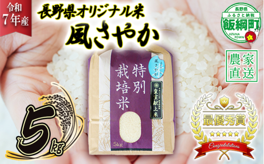 米 風さやか 5kg ( 令和7年産 ) 特別栽培米 仲俣農園 2025年11月上旬頃から順次発送予定 オリジナル米 風 さやか 白米 精米 お米 お弁当 おにぎり 信州 23000円 予約 農家直送 長野県 飯綱町 [0676] 240851 - 長野県飯綱町