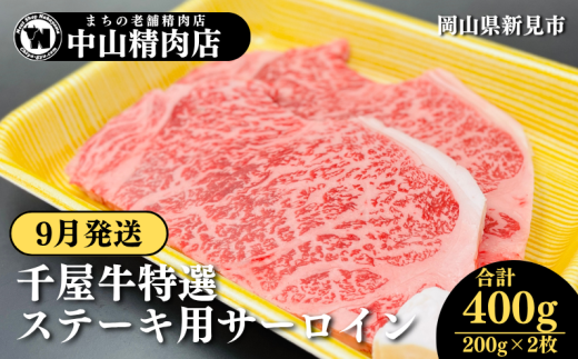 【9月発送】中山精肉店 千屋牛 A4 A5 特選 ステーキ用 サーロイン 400g 200g×2枚 2132687 - 岡山県新見市