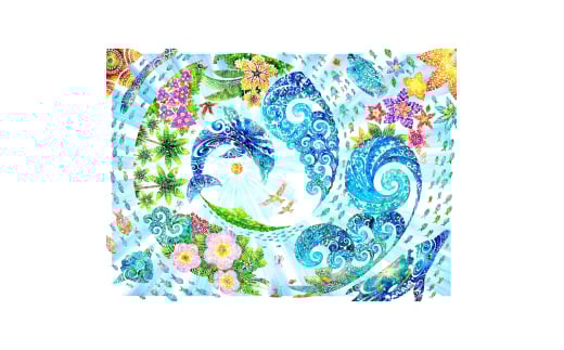 [琉球イラストレーション] 与儀勝之 『海の星 〜波の光〜 / Star of the Sea - Shining Waves -』 額装Mサイズ インテリア 雑貨 アート おしゃれ おすすめ 沖縄市 / yogima office [BCAI012]