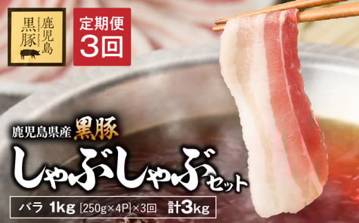 【3回定期】鹿児島県産黒豚バラしゃぶセット1kg （250g×4パック）×3回お届け 計3kg　KN054-T05 2145811 - 鹿児島県鹿屋市