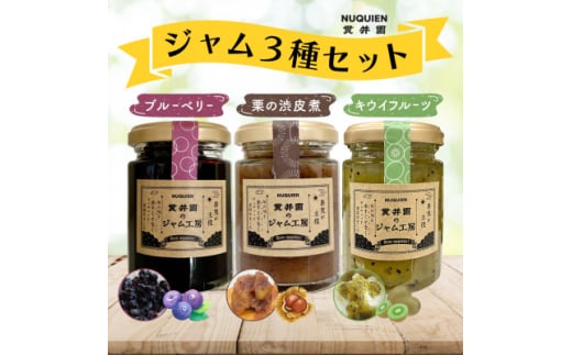 貫井園のジャム3種セット[ブルーベリー/栗の渋皮煮/キウイフルーツ]各110g入り【1588618】