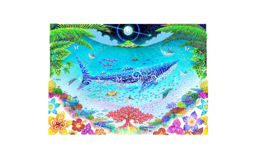 [琉球イラストレーション] 与儀勝之 『海の星 〜満月の夜〜 / Star of the Sea - Night of Full Moon -』 額装Mサイズ インテリア 雑貨 アート おしゃれ おすすめ 沖縄市 / yogima office [BCAI008]