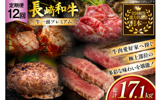 牛肉 和牛 牛一頭プレミアム定期便「長崎和牛をまるごと堪能」 12回 総計17.1kg [黒牛 長崎県 東彼杵町 hs42bag750073] しゃぶしゃぶ すき焼き スライス 肉 お肉 牛肉