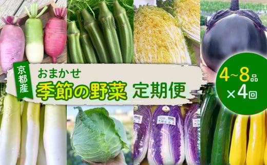 【定期便4回】 野菜 セット ４～8種 詰め合わせ 京都 西村農園 久御山町 おまかせ 旬 旬野菜 なす ピーマン キャベツ かぶ とうもろこし 大根 カリフラワー ブロッコリー 